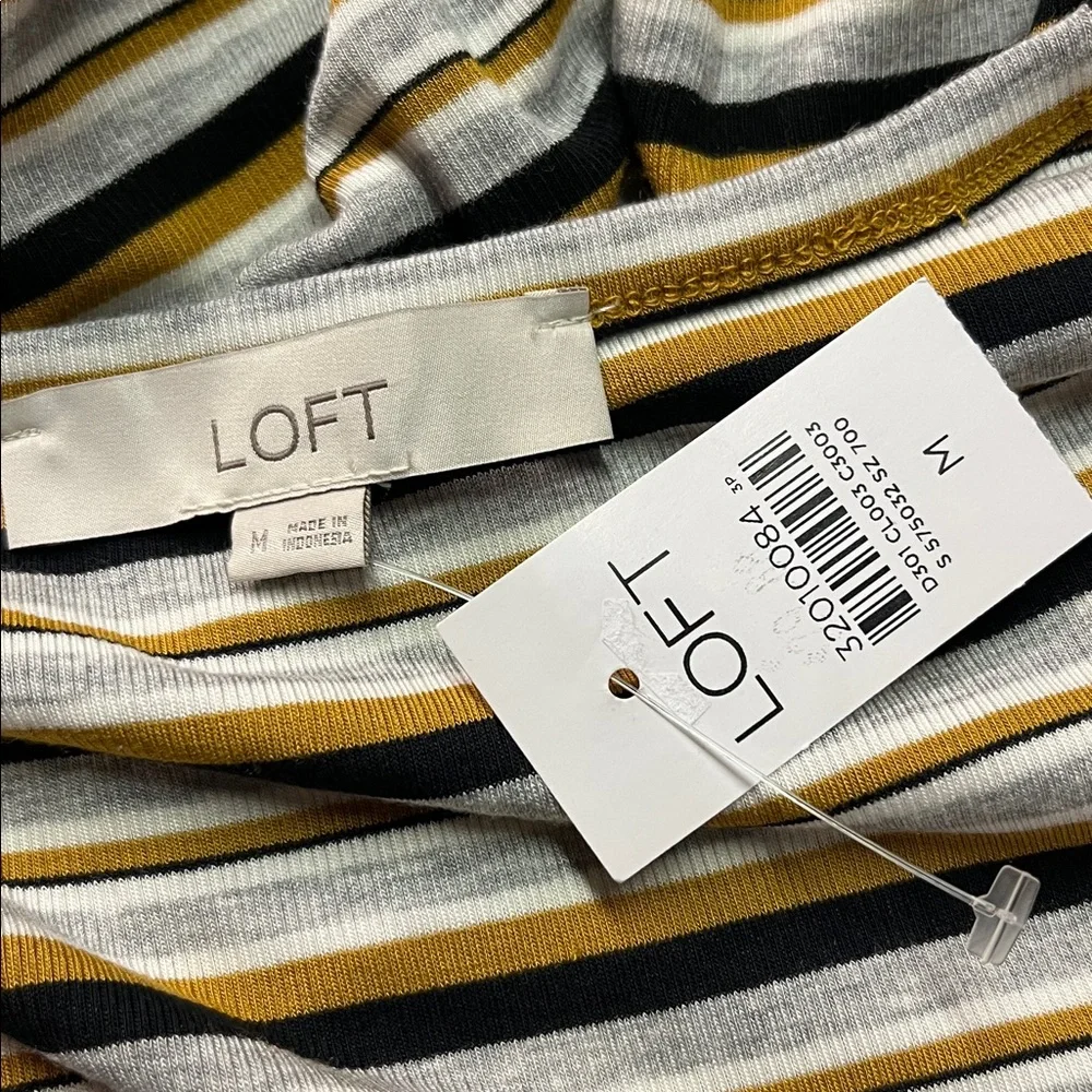 NWT LOFT Mustard Yellow Black & Gray Striped Long Sleeve Round Neck Top